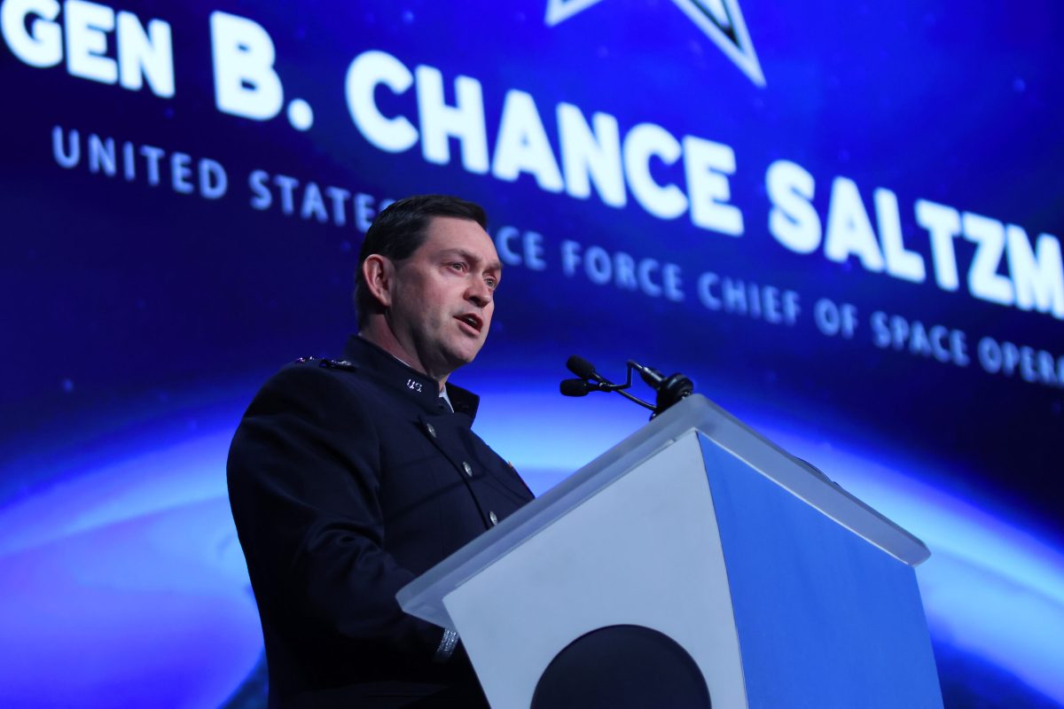 Chief of space operations of the U.S. Space Force Gen. B. Chance Saltzman speaks April 19, 2023 at the 38th Space Symposium. Credit: Tom Kimmell