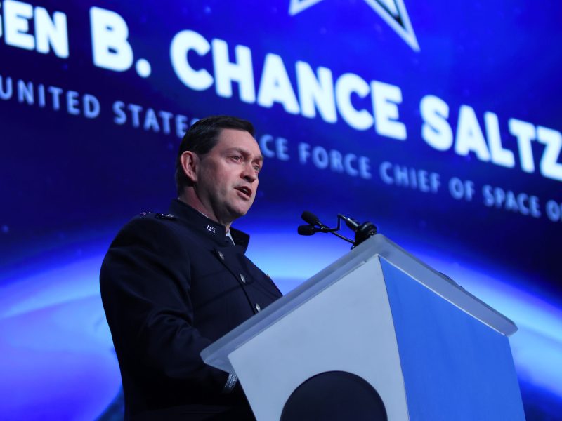 Chief of space operations of the U.S. Space Force Gen. B. Chance Saltzman speaks April 19, 2023 at the 38th Space Symposium. Credit: Tom Kimmell