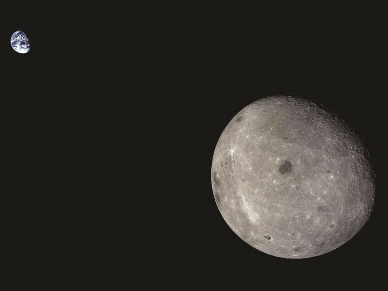 The far side of the moon and distant Earth, imaged by the 2014 Chang’e-5 T1 mission service module.