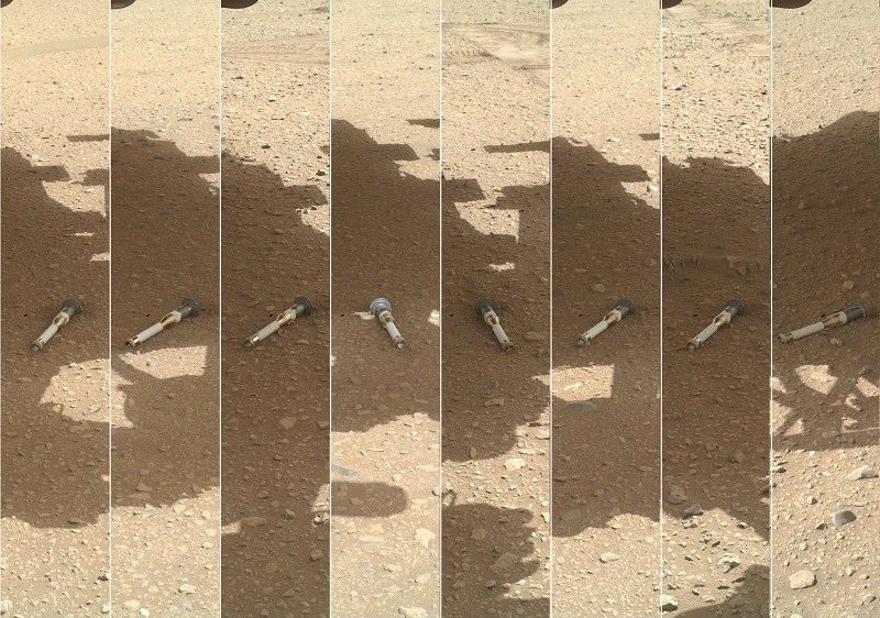 Photo showing multiple vials of Martian samples left on the planet's surface.