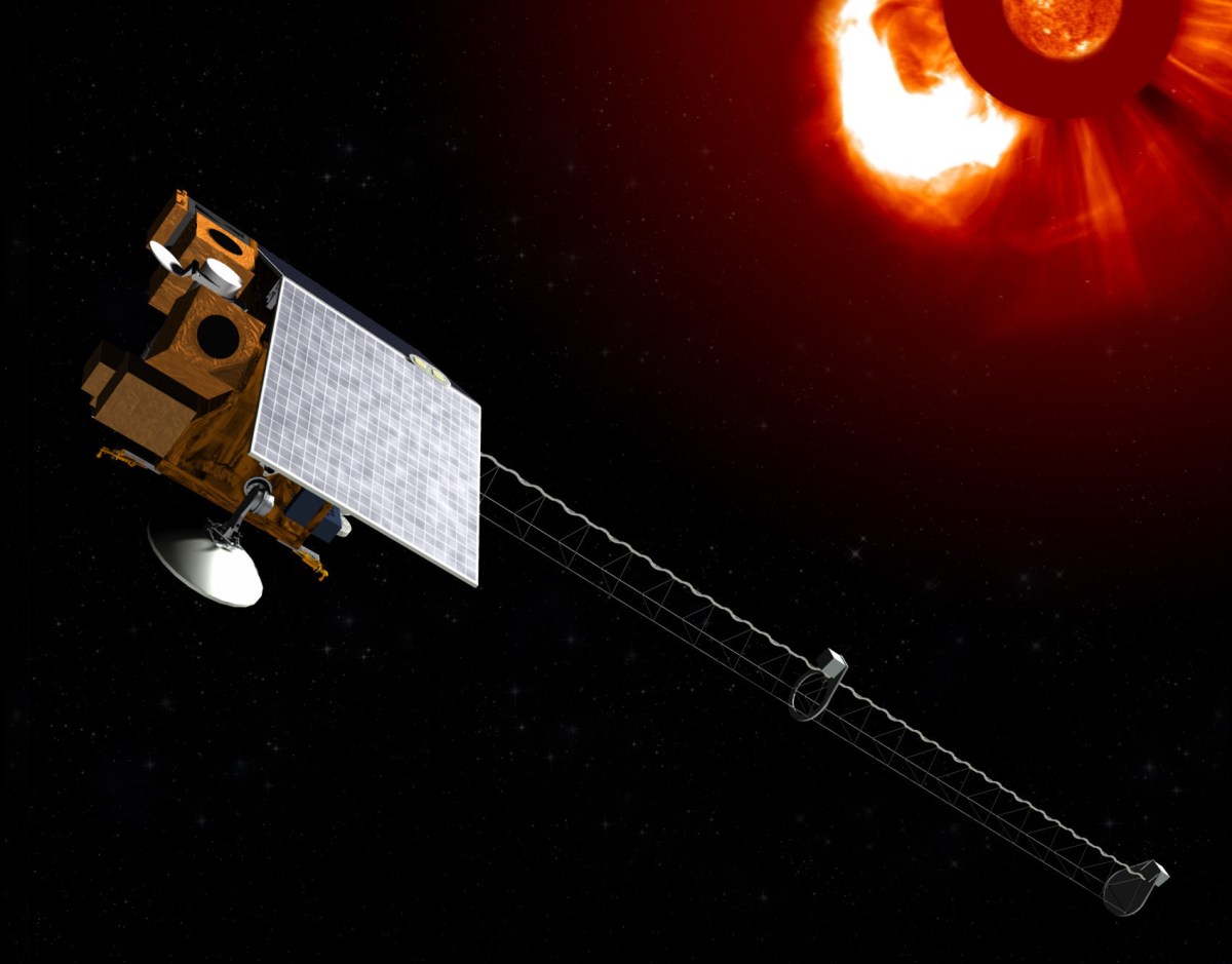 Illustration of a satellite observing solar weather.