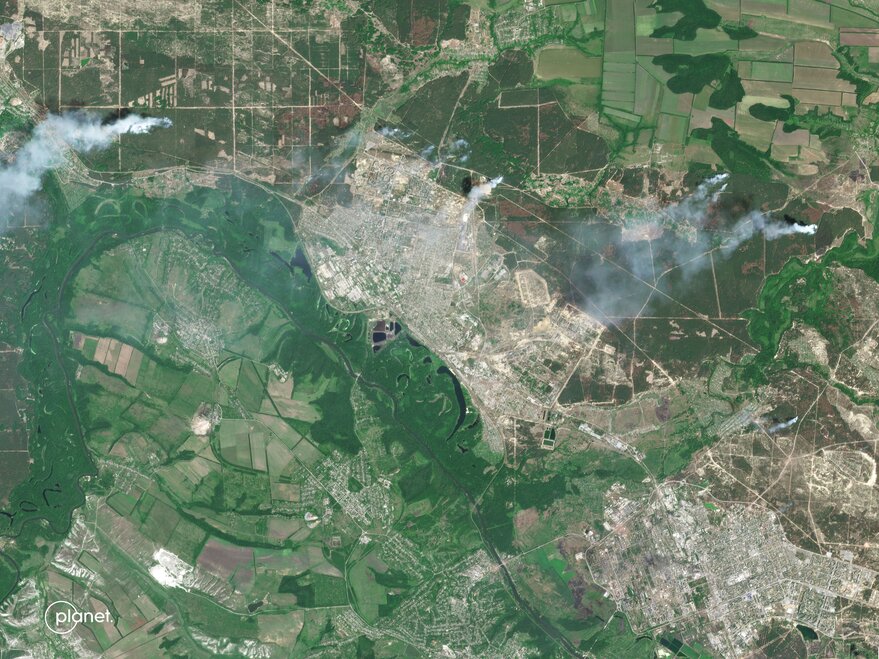 Imagery of western Luhansk Oblast, north of the cities of Rubizhne and Sievierodonetsk, Ukraine, as shown in this PlanetScope image from June 9, 2022. Credit: Planet