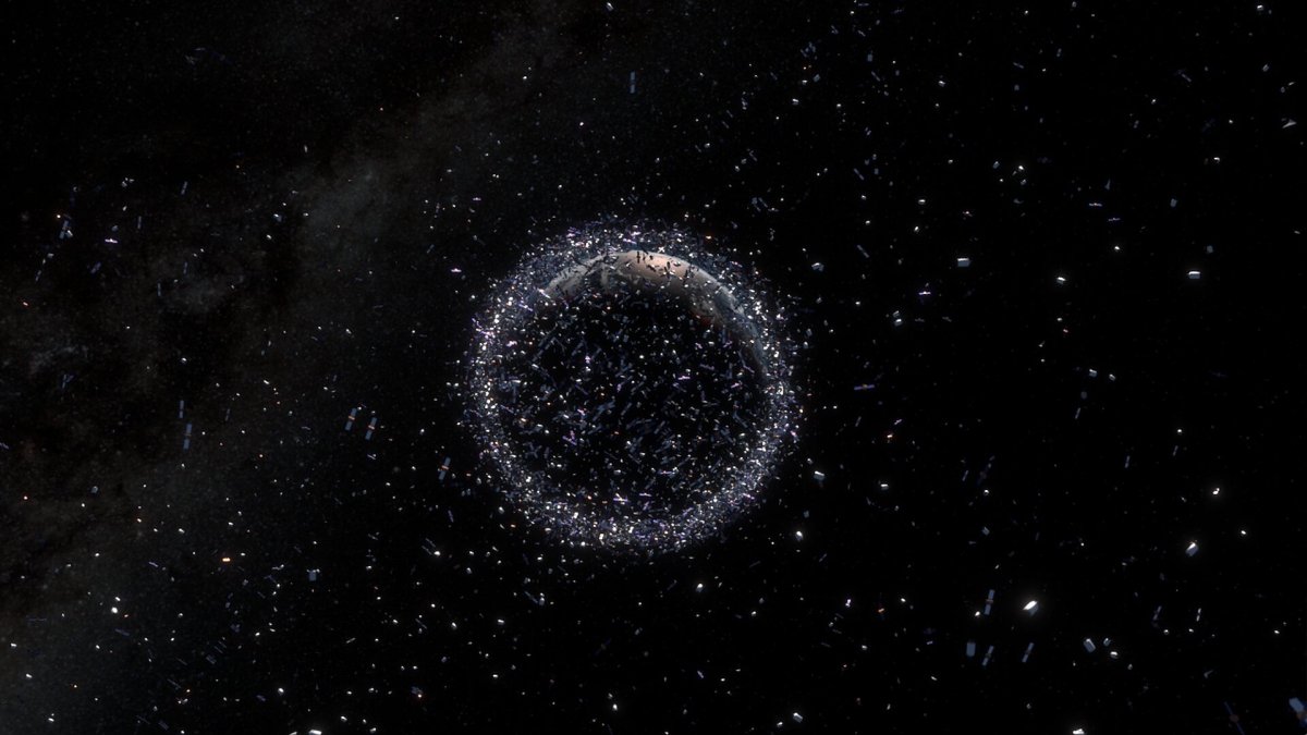 An illustration of objects and space debris in Earth orbit.